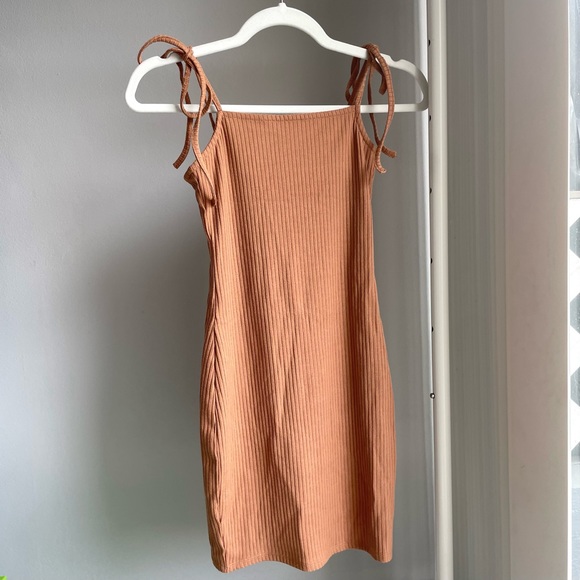 PacSun LA Heart Tan Rib Knit Tie Straps Bodycon Mini Dress - Picture 4 of 9